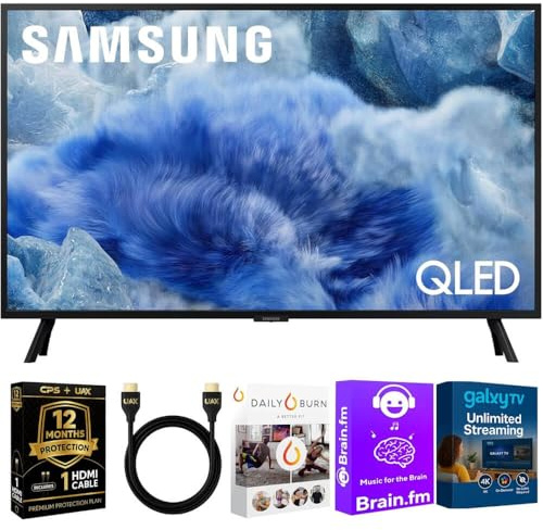 Samsung 50-Inch Q8F QLED 4K Smart TV, Quantum Dot, HDR+, 144Hz VRR, Slim Metal Design, Voice Remote, Includes 2-Year Warranty, AUX HDMI Cable & Streaming Bundle