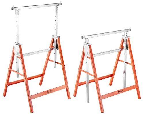 VEVOR Chevalet de Sciage, Lot de 2, Tréteau de Sciage Pliable, Capacité de Charge 199,6 kg, Hauteur Réglable, avec Pieds Robustes, Patins Antidérapants, Outil pour Menuiserie, Menuisiers, Bricoleurs