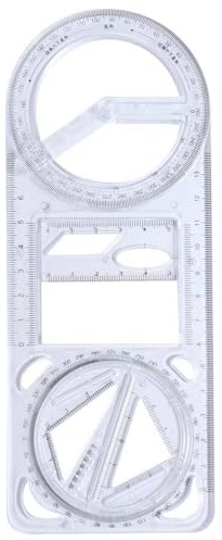 Righello multifunzione per disegno geometrico, scala di misurazione dell'angolo di attività di disegno a 360° (trasparente)