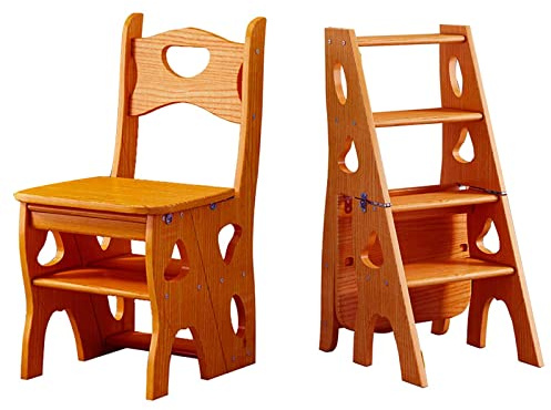 Silla plegable de madera de 4 peldaños – Taburete convertible de pino macizo | Escalera de escalera que ahorra espacio | Robusta capacidad de 180 kg para uso en el hogar, cocina y jardín