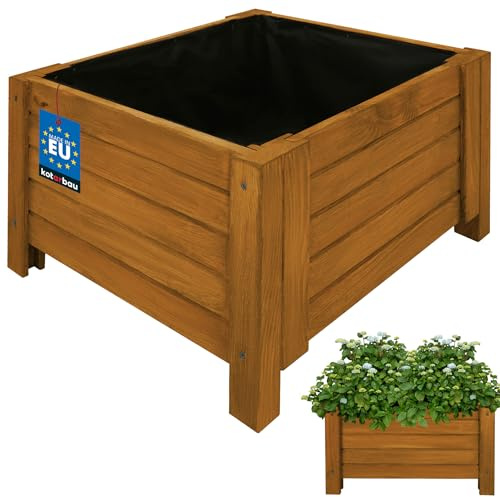 KOTARBAU® Blumenkasten - 50 x 50 x 30 cm - Pflanzkasten mit Vlies - Pflanzkübel groß außen - Balkon Sichtschutz - Blumenkästen für Garten & Terrasse - Blumenkübel aus Kiefernholz - Eiche