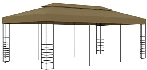 Toit de terrasse - Pergola - Tonnelle de jardin - 6 x 3 x 2,7 m - Taupe - 180 g/m² - Pour cour, terrasse, barbecue