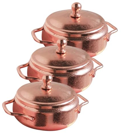 Parliky Juego de 3 Ollas Miniatura de Metal para Casa de Muñecas, Macetas Decorativas Simulación, Utensilios Cocina Mini para Accesorios y Juegos Infantiles