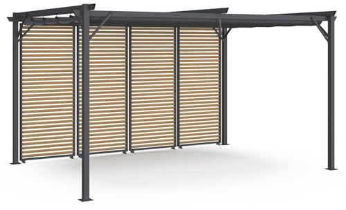 IDMarket - Pergola avec 4 persiennes Effet Bois et Toit rétractable 3x4M