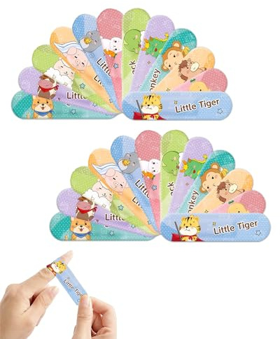 ZAMXHUG 120Pcs Apósitos infantiles impermeables – Tiritas adhesivas para niños y niñas – Diseños surtidos de animales, resistentes al agua y hipoalergénicos para piel sensible,Estilo B