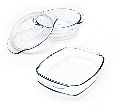 Van Well Auflaufformen 3-teilig – Glas-Set mit Deckel – 1,7 l & 2,3 l – Hitzebeständig & spülmaschinengeeignet – Für Backofen & Küche