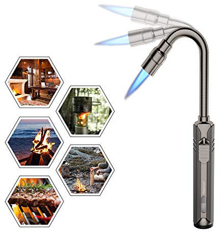 Megainvo Jet Flame Lighter Long Adjustable Candle Torch Butane Lighter - Windproof Refillable 360°- Fireworks Outdoor Fire Lighter for Stove BBQ Grill Fireplace Camping Kitchen (No Gas Include）