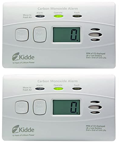 Kidde Carbon Monoxide Detector with 10-Year Battery, Digital Display, 3 LEDs, Replacement Indicator, Peak Level Memory, 2 Pack
