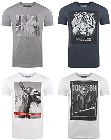 riverso RIVFritz Lot de 4 t-shirts pour homme à col rond et manches courtes en coton avec impression animale, bleu, blanc, gris, vert, tailles S, M, L, XL, XXL, 3XL, 4XL, 5XL, Mélange de couleurs 2.,