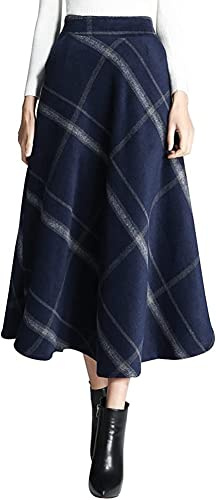 Falda larga para mujer, elegante, cintura alta, falda de invierno, falda de lana, línea A, falda larga, falda plisada, faldas retro, 10, XXL