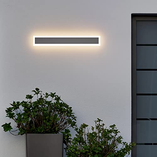 Klighten LED Wandlampe Lange Wandleuchte IP54 Dunkelgrau Wasserdicht Innen und Außenbereich Eisen-Acrylplatte Außenleuchte für Gärten Villa, Terasse, Garden, Korridor, Warmweiß 3000K, 60CM/20W