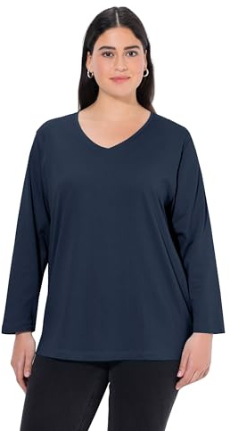 Ulla Popken Camiseta básica de Manga Larga para Mujer, Negro Azulado, 48-50