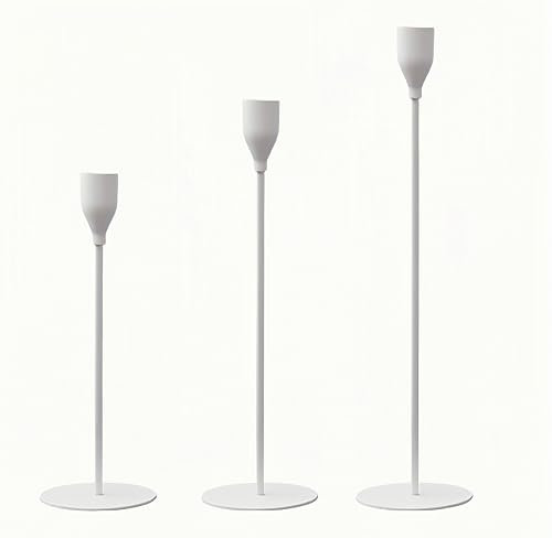 Set di 3 pezzi portacandele, 33/28/23 cm Candeliere da bar nero, candela da bar portacandele in metallo, cena a lume di candela, decorazioni per la casa, matrimonio (3, white)