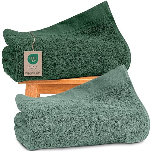 Saunatücher Farbmix 2er Set, 80x200 cm, 500g/m² - Sauna Handtuch groß - Damen und Herren Saunatuch, 100% Baumwolle, Ökotex Zertifiziert, Farbe: Dunkelgrün/Hellgrün