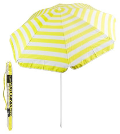 SATURNIA Parasol de plage en aluminium/polyester Ø 180 cm. Jaune et blanc. Tiges en fibre de verre. Protection UV.