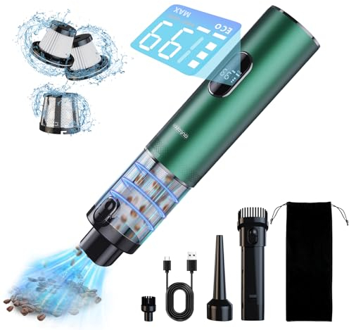 autozen Aspirador de mano inalámbrico, 17000 Pa, aspirador de coche 4 en 1, potente con indicador LED, luz y múltiples boquillas para casa, oficina, coche, limpieza de pelo de mascotas