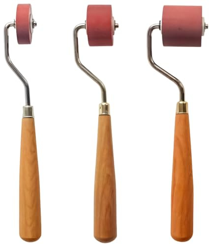 3-delad gummiroller set med trähandtag (bredder: 0,39, 0,79, 1,18) – perfekt för linocut, blocktryck, konstprojekt