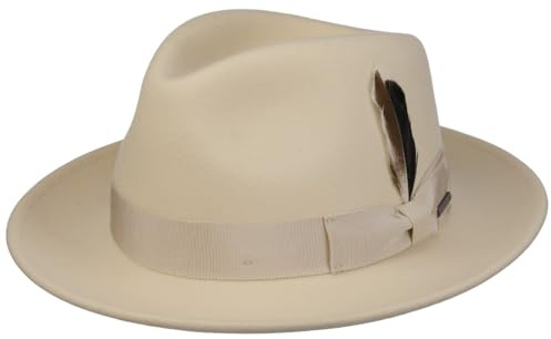 Stetson Cappello in Lana Rosedale Fedora Uomo - di Feltro Outdoor con Nastro Grosgrain Autunno/Inverno Inverno - 57 cm Bianco Crema