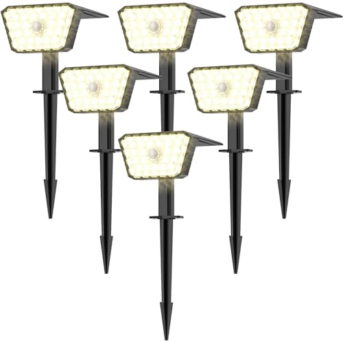 GOLUMUP Luci Solari da Giardino con Sensore di Movimento, Lampade Solari da Esterno 6 Pezzi, 4 Modalità di Lavoro, IP67, Installazione a Parete o a Terra per Cortile e Garage - Bianco Caldo