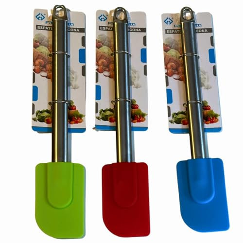 Set de 3 Espátulas de Silicona con Mango de Acero Inoxidable – Espátulas de Cocina Flexibles y Resistentes para Repostería, Pastelería y Uso Diario – Verde, Roja y Azul – Alta Durabilidad