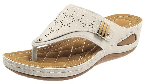 Sandales Femme été Confortable Compensées Plateforme Orthopédique avec Support Pantoufles en Cuir Mode Tongs de Marche À Bout Ouvert Flip Flops Claquettes avec Talon Semelles épaisses Creux