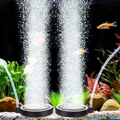 hygger Pietra porosa per acquario: kit diffusore di ossigeno silenzioso ad alta disciolta per acquari d'acqua dolce o salata e pompa ad aria idroponica, disco 5,1 x 5,1 cm, 2 confezioni senza pompa ad