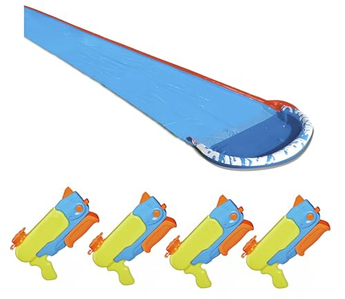 BANZAI Outdoor Mega Party Pack – 2 Rasen-Wasserrutschen 4,88m & 4 Wasserblaster kompatibel mit NERF Super Soaker Wave Spray