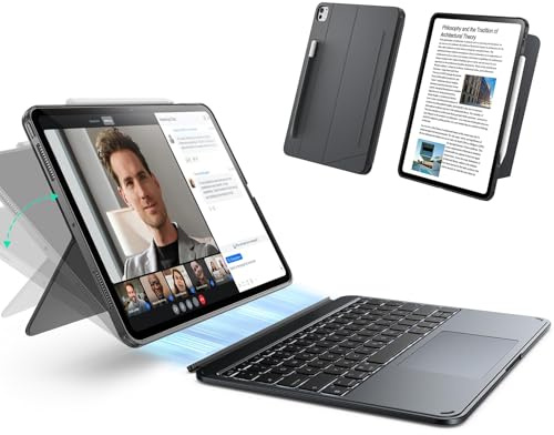 ESR Hülle mit Tastatur für iPad Pro 13 (M5/M4) 2025/2024 – Magnetisch abnehmbare Tastatur, Hoch- und Querformat, großes Click-Anywhere-Trackpad, Hintergrundbeleuchtete Tasten, Shift Serie, Dunkelgrau