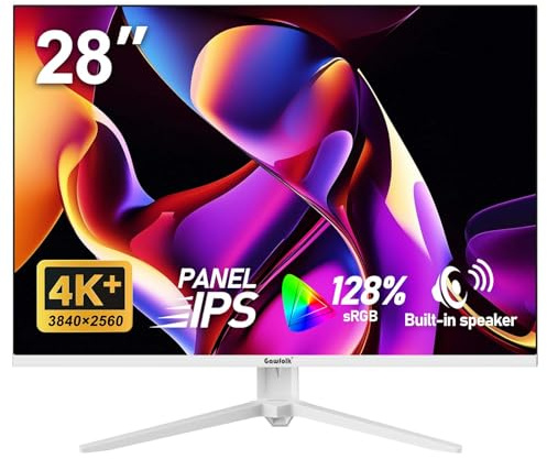 Gawfolk 28 inch UHD 4K computer monitor, IPS Ultra HD (3840×2560p) screen, 3:2, 1.07 billion colours, 128% sRGB, built-in speakers, 178° wide viewing angle，DisplayPort, HDMI, white