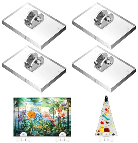 Kathfly 4 Pcs Mini Acrylic Adjustable Glass Display Stands Easel for Glass Art Creations Stained Ceramic Tiles Plaques for Picture Collectibles Office Trade Show Home