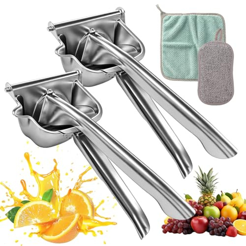 Exprimidor Limon Manual Acero Inoxidable 304, Set 2 Unidades + Paños Cocina