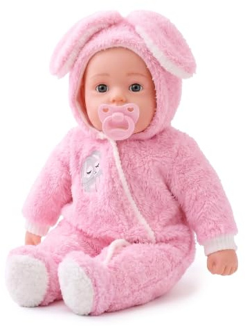 BiBi Doll 20 Baby Girl Doll - Large Lifelike Size, Soft Body, with Dummy & Sounds in Baby Pink jumpsuit, Toy for Boys & Girls Aged 18 Months+