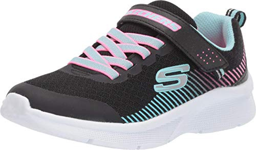 Skechers Girl's Microspec Sneaker, Black Mesh/Aqua & Neon Pink Trim, 3 UK Child