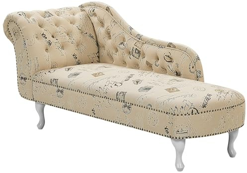 Chaise Longue Côté Gauche Méridienne en Tissu Imprimé Beige Style Elégant Nimes