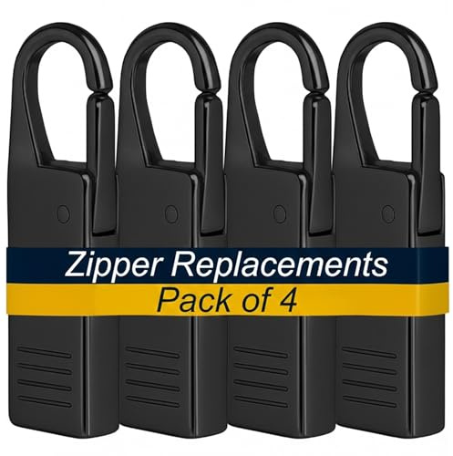 Zipper Pull Replacement. 4X Zips Black Heavy Duty Replacment Zippers Pull tab for Broken Jacket Zip, Coat, Luggage, Suitcase, Backpack, Boot and More. Easy Clip on Puller Parts