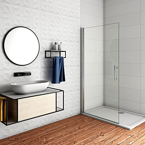WALK IN Parete Doccia Movibile Pivotante 76x197 cm in Vetro 6 mm Trasparente Temperato Anticalcare Telaio Cromato Lucido