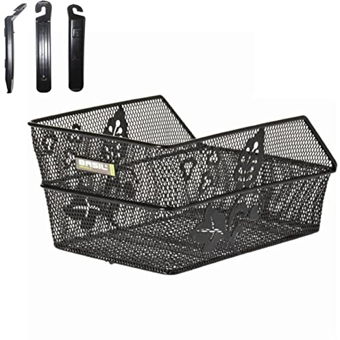 Basil Cento Flower Gepäckträgerkorb Schultaschenkorb Schwarz Gr. S inkl. Reifenheber