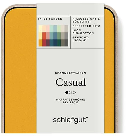 Schlafgut Casual Spannbettlaken 90x190cm bis 100x200cm - 100% Biobaumwolle, Oeko-TEX Zertifiziert, Yellow Deep, Matratzenhöhe bis 25cm