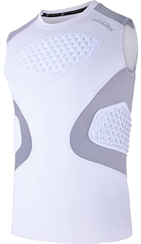 COOLOMG Youth Chest Rib Protector Football Baseball Padded Shirt Kids Heart Sternum Guard for Softball Rugby Lacrosse White XL