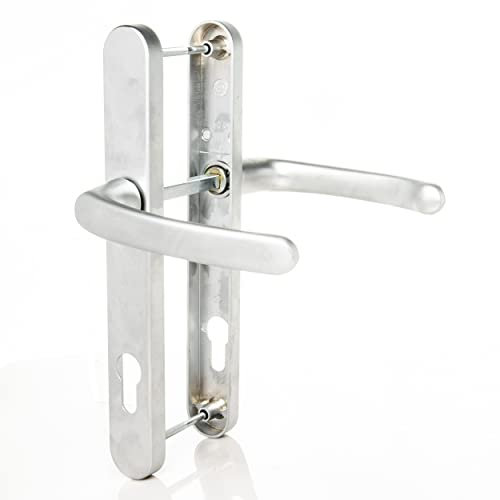 UPVC Door Handles Set - Satin Silver Lever/Lever 92mm PZ (Centres) 215mm Screw to Backplate 245mm X 32mm Handle Replacement PVC (TSSHAN215)