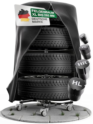 NEOPEAK Árbol de llantas XL con funda protectora | Soporte móvil para 4 neumáticos de hasta 285 mm de ancho y 24 pulgadas | almacenamiento estable y que ahorra espacio