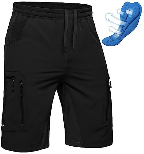 Ally Men's Mountain Bike Shorts 4D Padded Lightweight Loose-fit with Zipper Pockets for Biking Cycling Bicycle Riding Biker (Attached-pad Black, XX-Large)