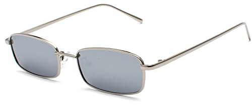 Ggpyyon Vintage Rechteckig Sonnenbrille für Damen Herren,Retro Schmale Brille UV-Schutz Sunglasses(Silber/Silber spiegeln)
