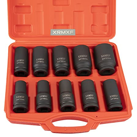 10tlg Kraft-Schlagschrauber-Nüsse 3/4 17 19 21 22 24 27 30 32 36 41mm Sechskant Nuss Schlagnuss-Satz Lang Stecknuss Set