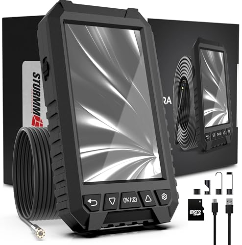 Industrielles Endoskop mit Doppelkamera, 10 Meter Kabel und 5,0-Zoll-IPS-Display.