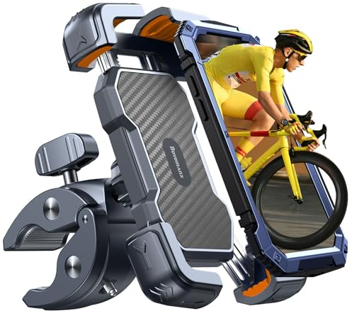 Bovemanx Handyhalterung Motorrad, [150mph Wind Anti-vibriert] [7,2 Zoll Großes Telefon freundlich] Fahrrad Handy Halterung Lenker, [5s Installieren] Handyhalter Fahrrad, kompatibel mit iPhone orange