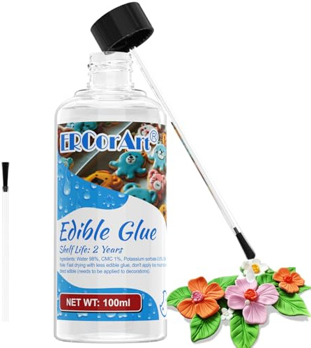 Edible Glue for Cake Decorating - Transparent Edible Flowers Cake Adhesive for Fondant, Icing Decorating, Cookie, Baking, Buttercream - 100ml/3.4 oz