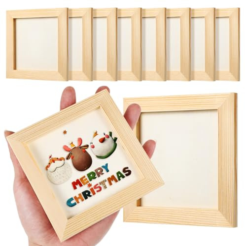 Toddmomy 10pcs Unfinished Wood Picture Frames, 12x12cm Small Squares Photos Frames DIY Blank Clay Painting to Decorate for Arts Crafts