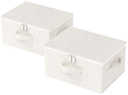 ENUMAIL Scatole Portaoggetti Lavabile con Manici,40x30x20cm,Beige,2 Pezzi