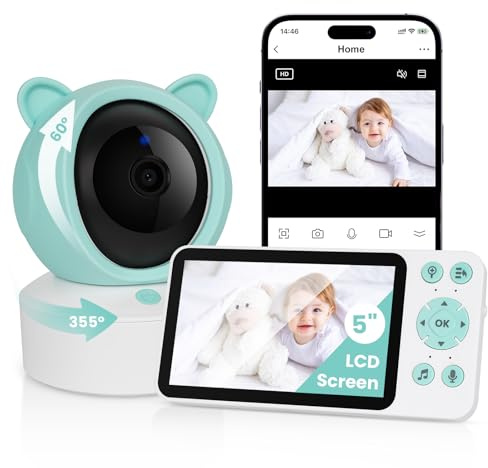Faazy Baby Monitor Video e Audio, Visione Notturna,1080P / 5 Monitor, PTZ 355°, rilevamento automatico, rilevamento di movimento/rumore, indicatore di temperatura, Audio Bidirezionale